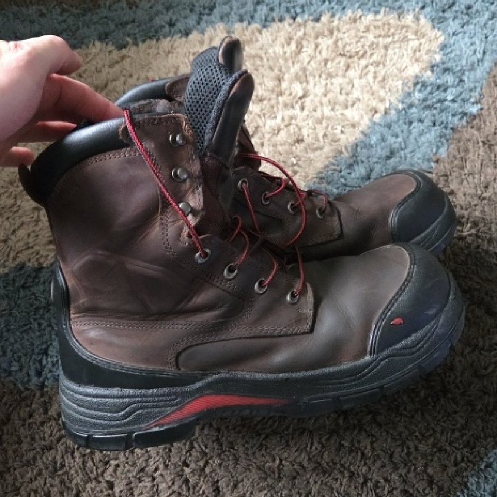 Red Wing Shoes Brown and Black Leather Boots with Red Accents
